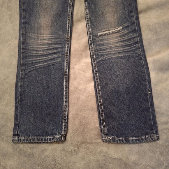 FUBU Retro Jeans Women 14 Dark Wash Blue Embroidered Distressed Skinny - Picture 3 of 14